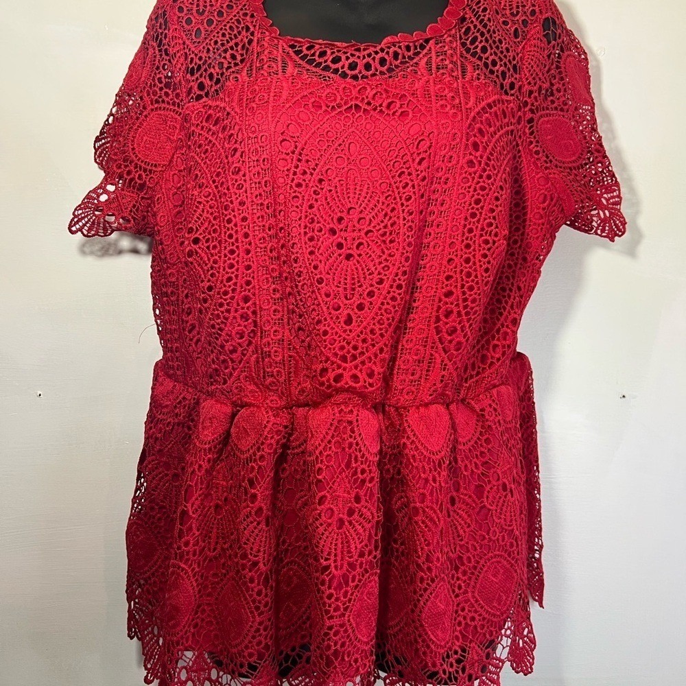 Lane Bryant sz.14 Elegant Red Lace Women Top layered cozy bloody cute y2k picnic